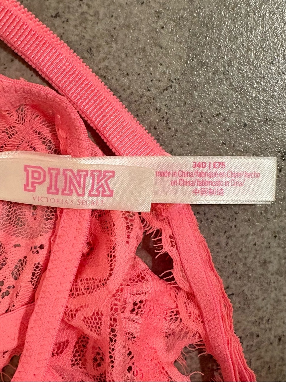 PINK Victoria’s Secret Coral Pink Lace Racerback Front-Close Bra 34D - Picture 5 of 9